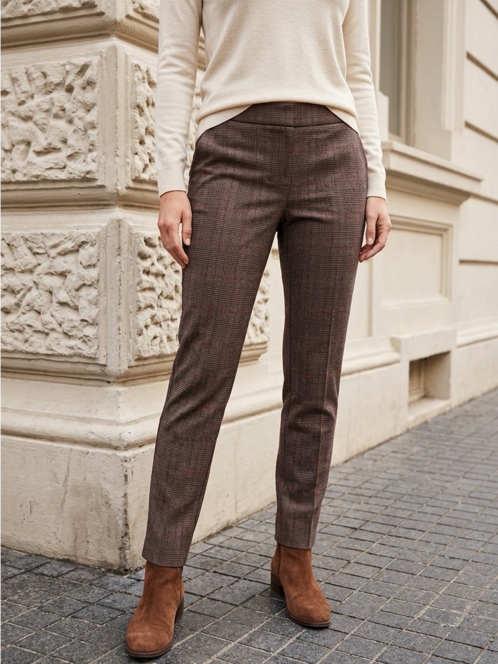 Dalia Brown Glen Plaid Straight Leg Pants